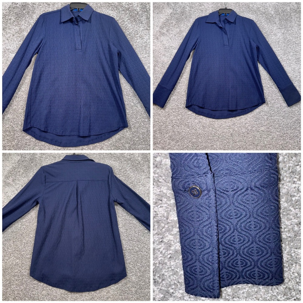 J. McLaughlin Pullover Blouse Womens Stretch Jacquard Navy Blue Small EXCELLENT